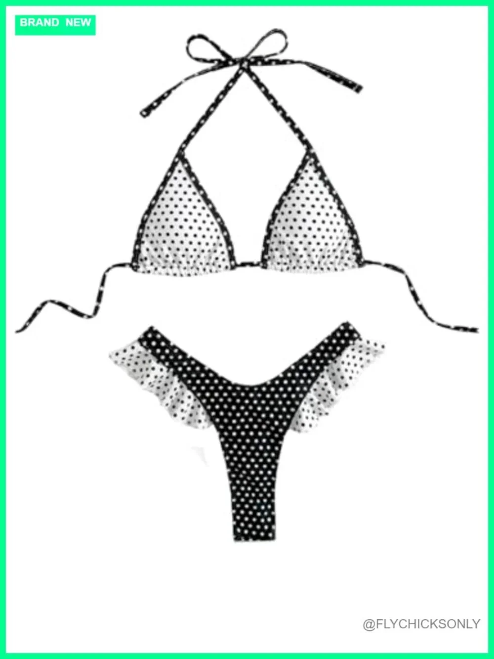 Women's Polka Dot Bikini Set with Triangle Top and Ruffle Thong